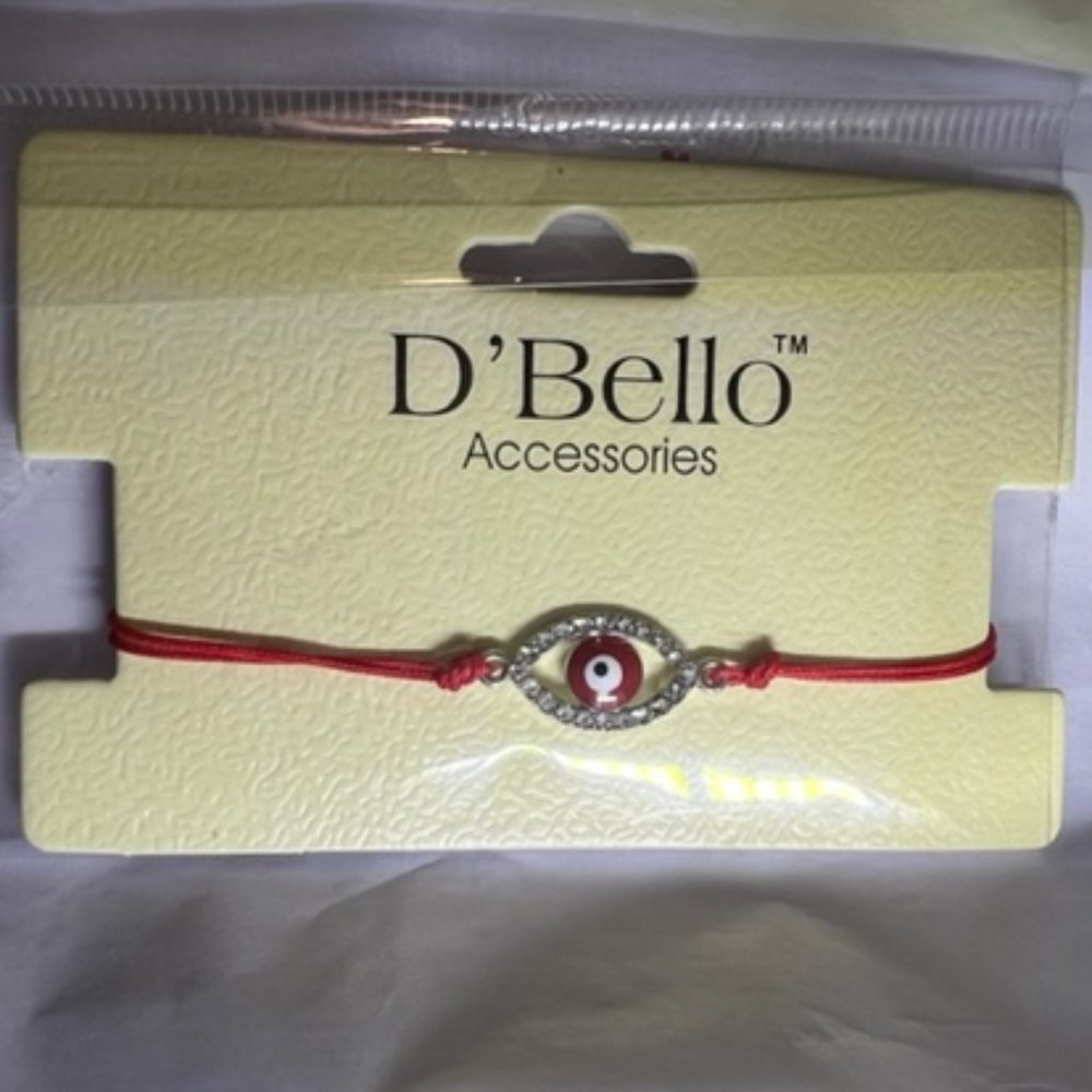 🌷3 / $9-New D'Bello red evil eye / faux diamonds red adjustable cord bracelet